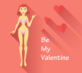beautiful nice girl in underwear. Be my valentine. Flat style il