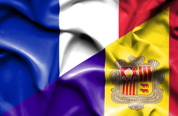 Waving flag of Andorra and France