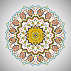 Ornamental round colorful pattern in aztec style