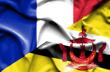 Waving flag of Brunei and France