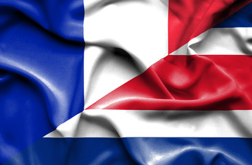 Waving flag of Costa Rica and France