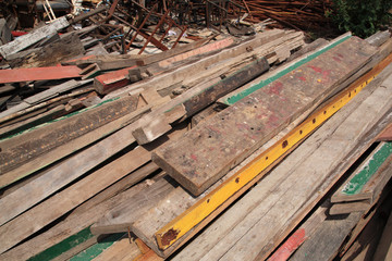 timber and iron for recycling at waste depot