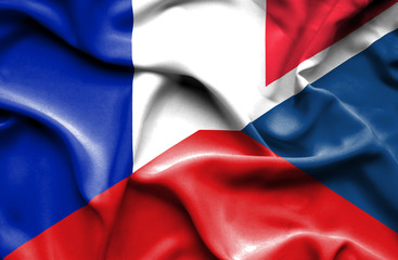 Waving flag of Czech Republic and France