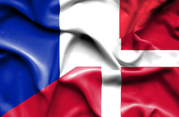 Waving flag of Denmark and France