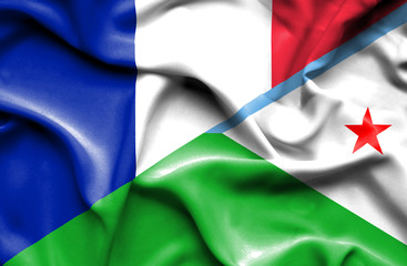 Waving flag of Dijbouti and France