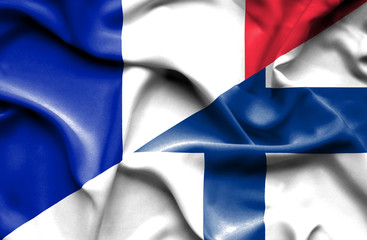 Waving flag of Finland and France