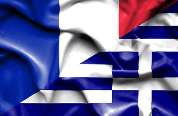 Waving flag of Greece and France