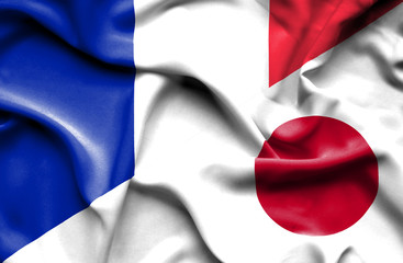 Fototapeta premium Waving flag of Japan and France