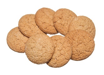a lot of oatmeal cookies isolated on white background
