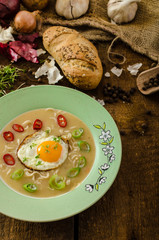 Hhomemade potato, bulls-eye fried egg