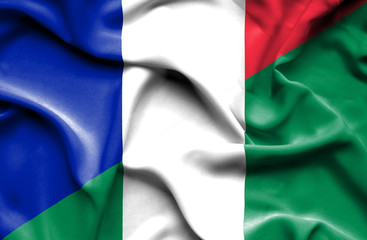 Waving flag of Nigeria and France
