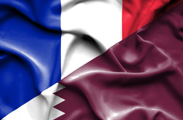 Waving flag of Qatar and France