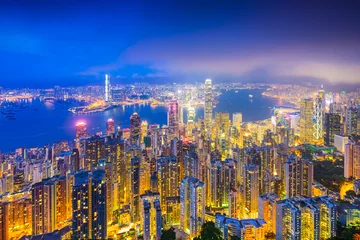 Wandcirkels tuinposter Hong Kong, China skyline over Victoria Harbor © SeanPavonePhoto