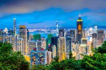 Papier Peint photo Lavable Hong Kong Hong Kong, Chine Skyline moderne