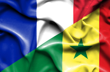 Waving flag of Senegal and France
