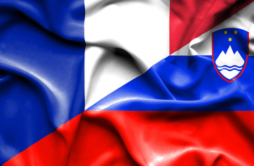 Fototapeta premium Waving flag of Slovenia and France