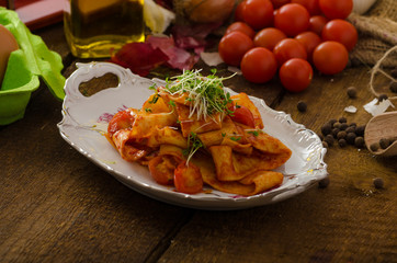 Pasta arrabiata with chilli and garlic organic