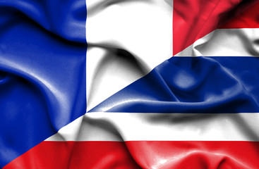 Waving flag of Thailand and France