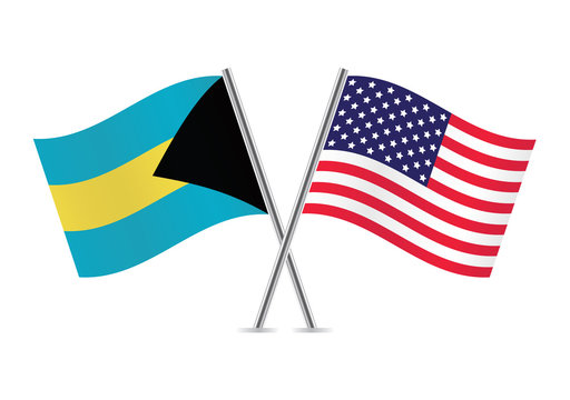 Bahamas and American flags. Vector illustration.