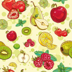 Fototapety  wektor wzór ze świeżymi owocami i jagodami