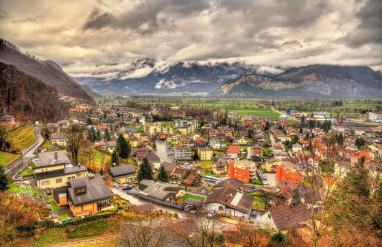 View of Sargans village in Swiss Alps