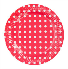 Paper plate red with white dots isolate on white background