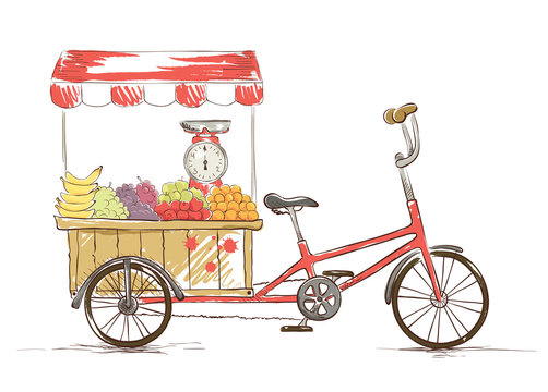 Cargo Bike - Fruit Shop, Vector illustration.