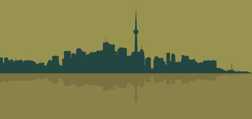 Contour of the big city on a dark yellow background.