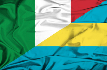 Waving flag of Bahamas and Italy
