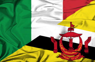 Waving flag of Brunei and Italy