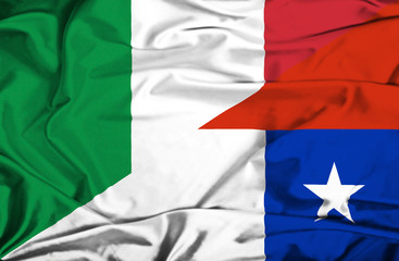 Waving flag of Chile and Italy