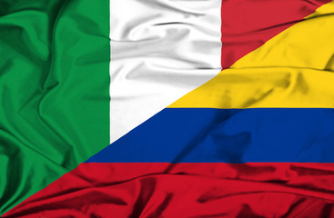 Obraz premium Waving flag of Columbia and Italy