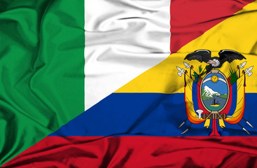 Waving flag of Ecuador and Italy