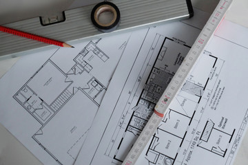 Naklejka na ściany i meble Architektur Pläne - Planung Immobilie