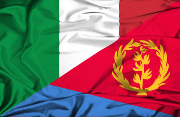 Waving flag of Eritrea and Italy