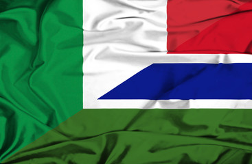 Waving flag of Gambia and Italy