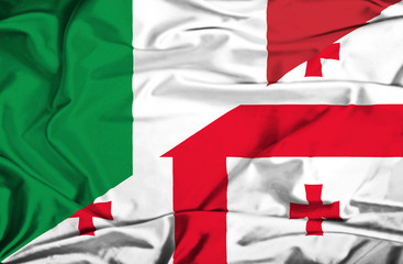 Waving flag of Georgia and Italy