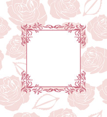 Ornamental frame on seamless background with stylized roses