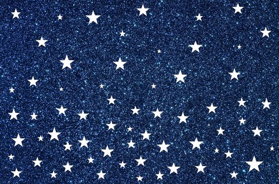 White stars on blue glitter background