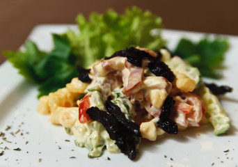 Salad of meat and fresh vegetables