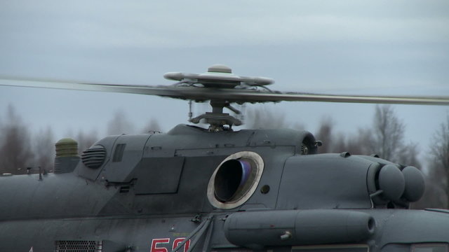 Close-up on rotating screw of helicopter