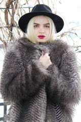 woman fashion snow winter time