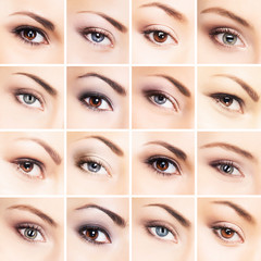 Collection of many female eyes with different makeup