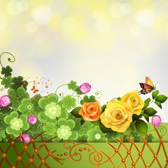 Abstract background with clover and roses