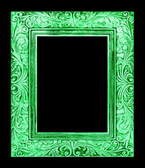 antique green frame isolated on black background, clipping path