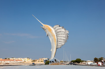 Fototapeta premium Sailfish statue in Umm Al Quwain, United Arab Emirates