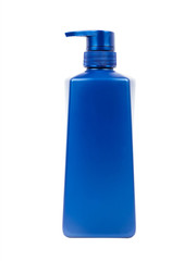 Blue shampoo or lotion bottle with pump