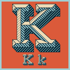 Etched vector set of old school beveled alphabet.  Letter K