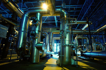 Industrial zone, Steel pipelines in blue tones