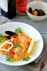 Spanish tasty risotto in a white bowl